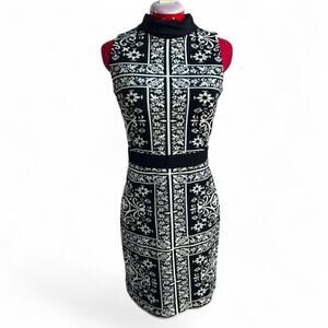 J McLaughlin Black & White Lynette Sleeveless Bainbridge Dress High Neck Size XS